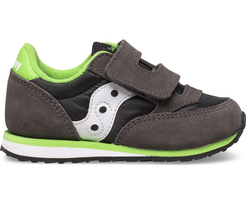 Saucony Baby Jazz Hook & Loop Kids' Sneakers Grey / Black / Green | Canada 701NWYB